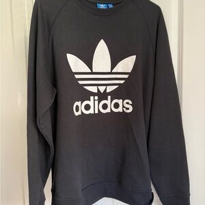 Adidas Men's Black and White Crewneck Sweater
